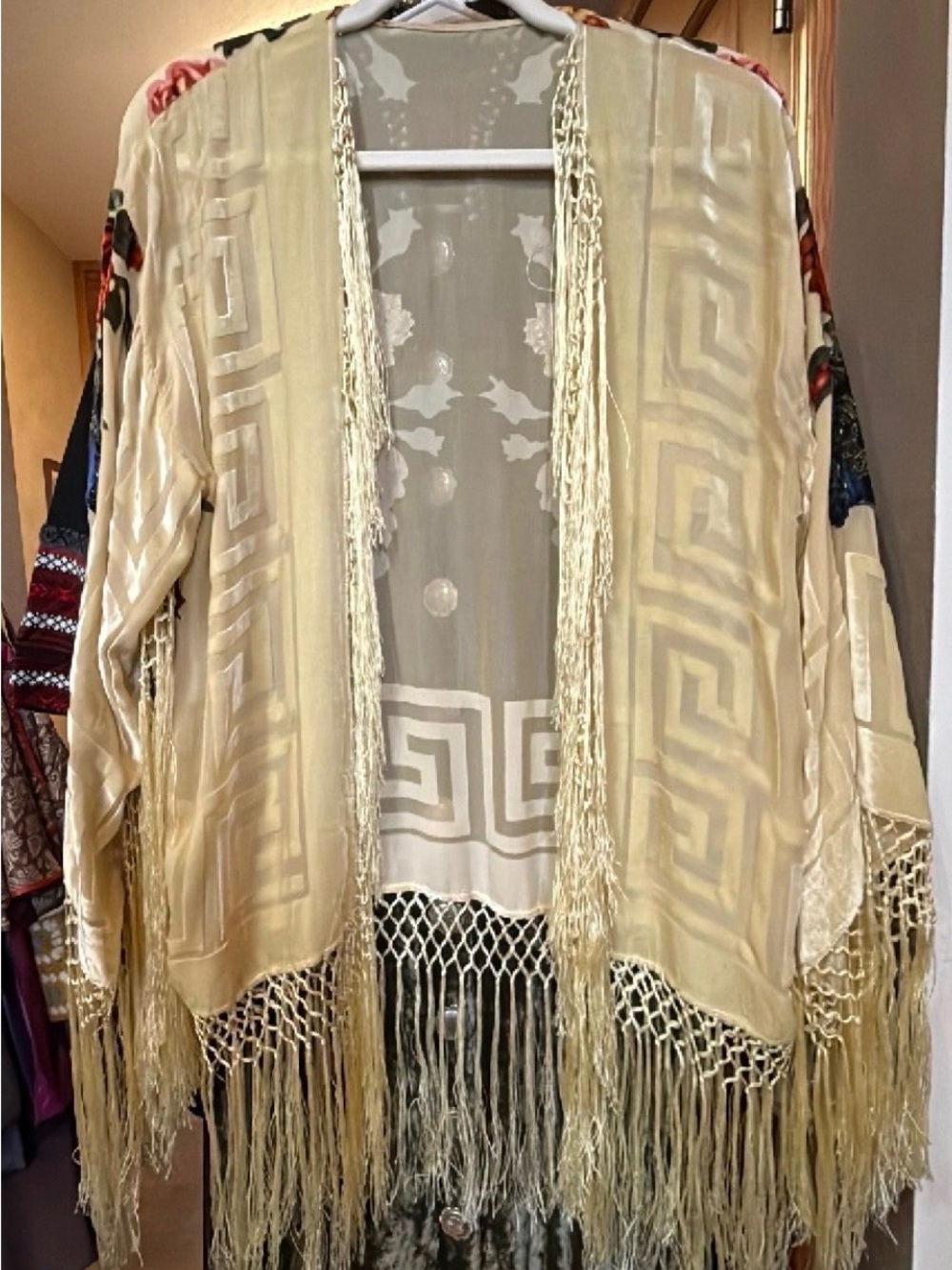 Victorian velvet se bead embroidered Cream Fringe Open-Front fringe